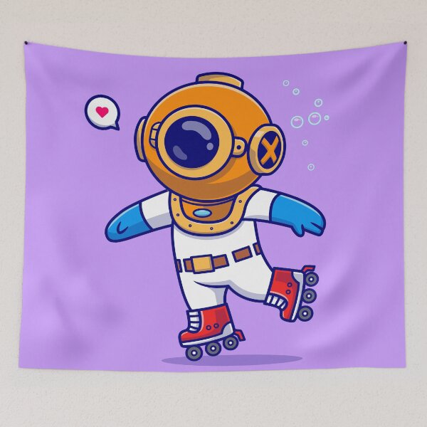 Item preview, Dive and Glide: Cute Diver Roller Skating Cartoon Vector Icon Illustration designed and sold by hjian8219.