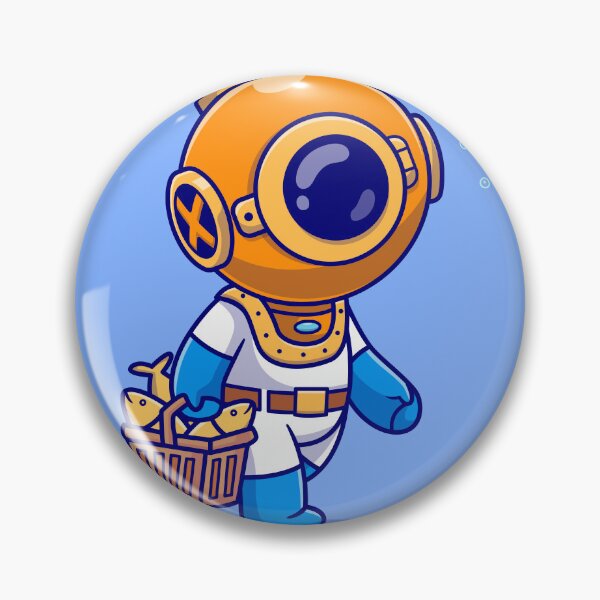 Item preview, Marine Discovery: Cute Diver with Fish Basket Cartoon Vector Icon designed and sold by hjian8219.