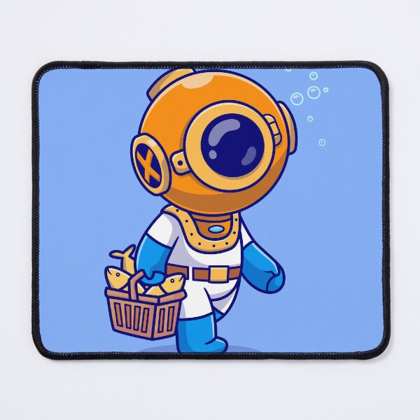 Item preview, Marine Discovery: Cute Diver with Fish Basket Cartoon Vector Icon designed and sold by hjian8219.
