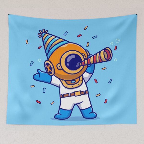 Item preview, Birthday Splash: Cute Diver Celebrate Cartoon Vector Icon designed and sold by hjian8219.