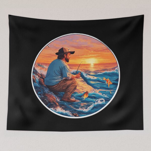 Item preview, Trucker Hat Fisherman Watching Sunset over Ocean designed and sold by Ridiculam Toga.