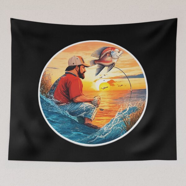 Item preview, Ocean Fisherman Watching Retro Sunset designed and sold by Ridiculam Toga.