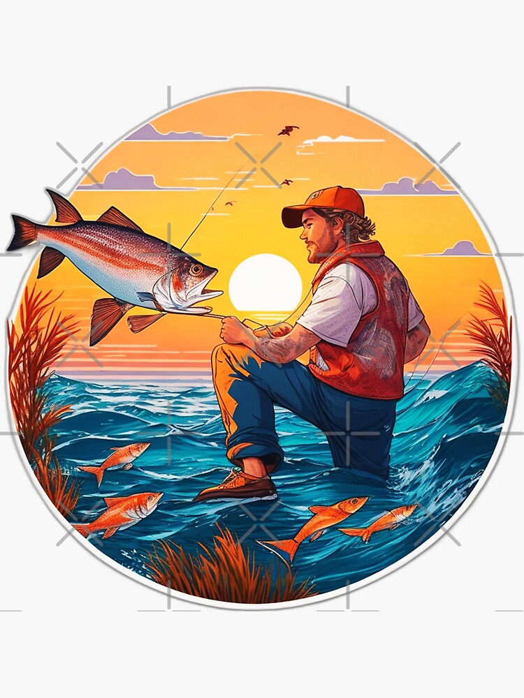 Trucker Hat Man Fishing at Sunset Sticker for Sale by LascivaMercator
