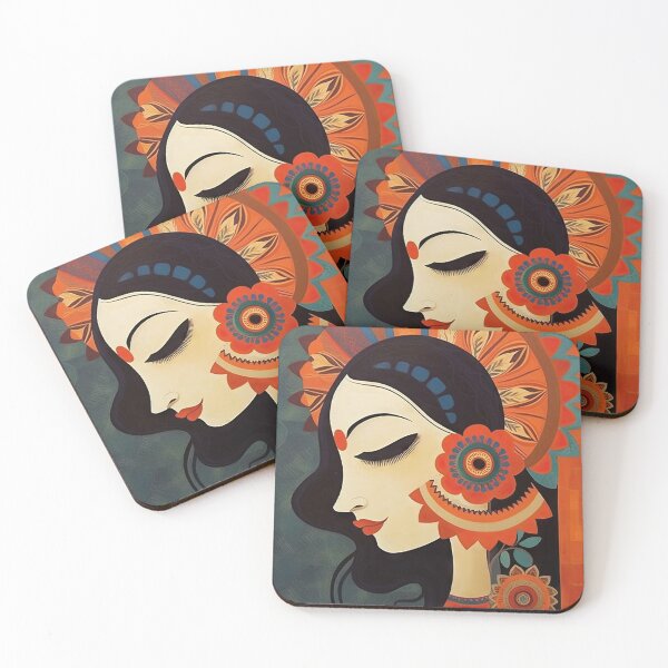 Item preview, Side View of a Woman's Face Decorated with Traditional Art designed and sold by artify-visions.
