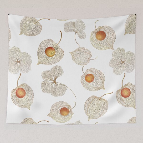 Item preview,  Autumn Physalis, Cape gooseberry dry flowers watercolor pattern.  Golden berry structure. Delicate floral print designed and sold by likapix.