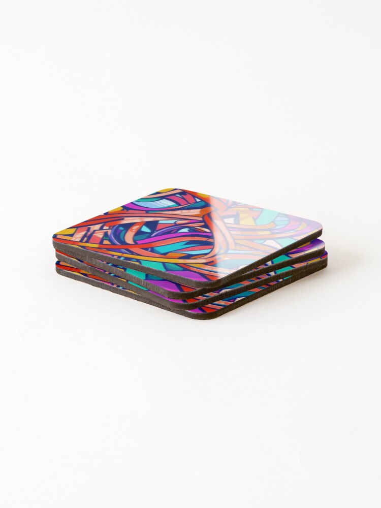 Thumbnail 4 of 5, Coasters (Set of 4), Abstract Colorful Ribbons Pattern designed and sold by calibrit.