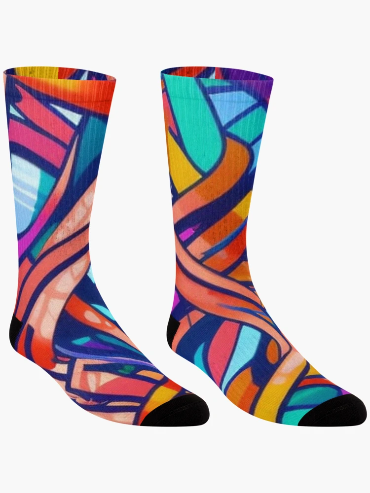 Thumbnail 3 of 5, Socks, Abstract Colorful Ribbons Pattern designed and sold by calibrit.
