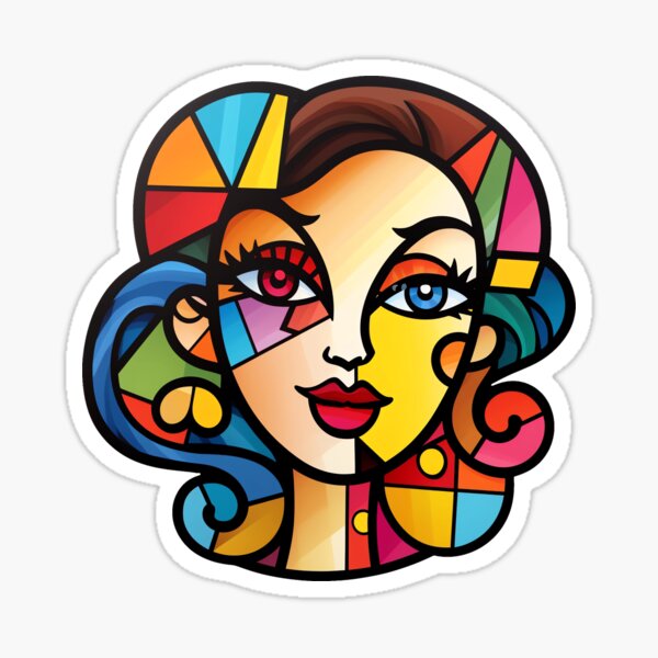 Item preview, Woman's head with different-colored eyes in modern cubist style designed and sold by CutePlanetEarth.