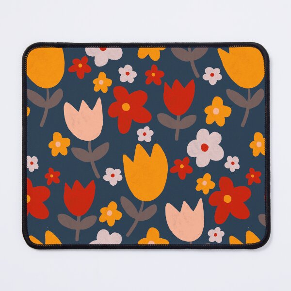 Item preview, Tulipanes rojos y naranjas brillantes sobre azul marino designed and sold by SarahMac39.