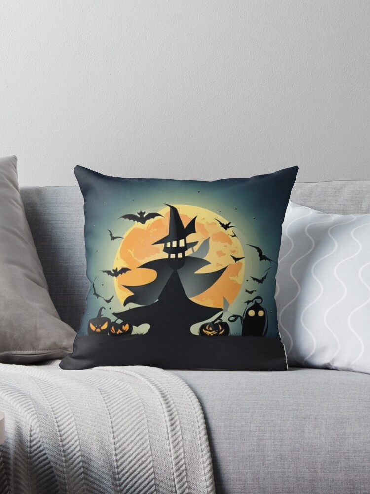 Full Moon Bat Hooked Pillow  Hooked Halloween Pillows 