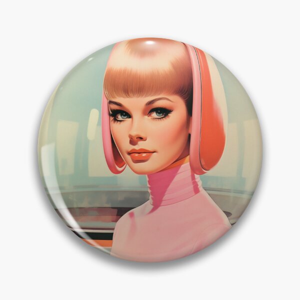 Item preview, Futuristic sci-fi woman in retro vintage ad style designed and sold by GoldenTimesCafe.