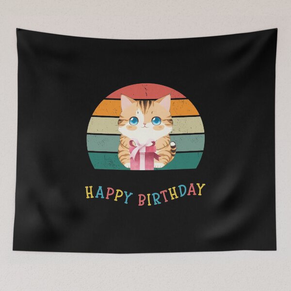 Artikelvorschau, Happy Birthday Retro Kitty  entworfen und verkauft von CuteCatsCoffee.