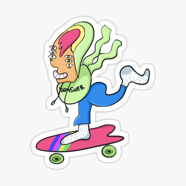 Funny Six-Eyed Skateboarder Speeding on a Skate Sticker