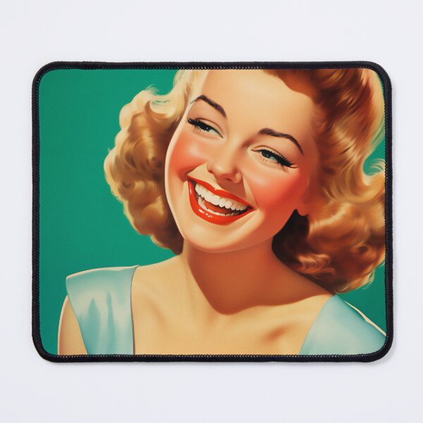 Item preview, Smiling blonde girl in retro vintage advertising style designed and sold by GoldenTimesCafe.