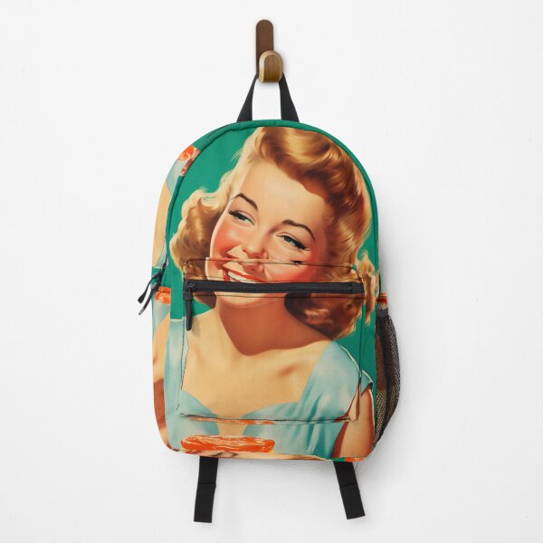 Item preview, Smiling blonde girl in retro vintage advertising style designed and sold by GoldenTimesCafe.