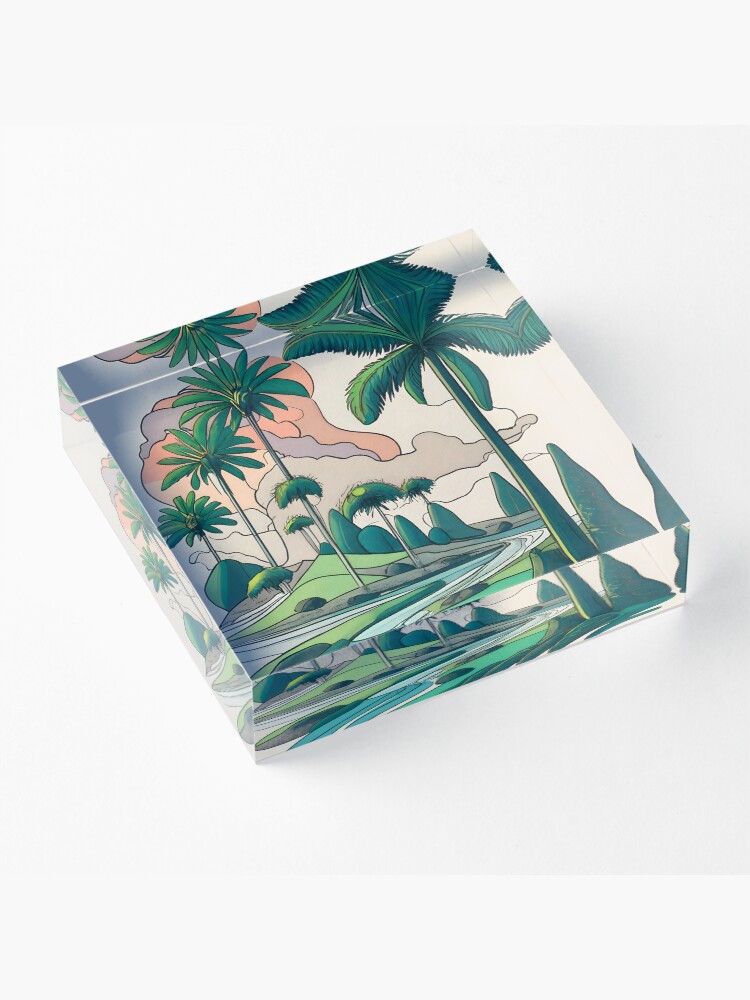Thumbnail 3 of 5, Acrylic Block, Palm Landscape Ink Drawing designed and sold by Patricks-Art.