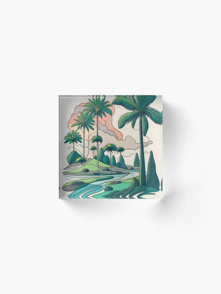 Thumbnail 2 of 5, Acrylic Block, Palm Landscape Ink Drawing designed and sold by Patricks-Art.