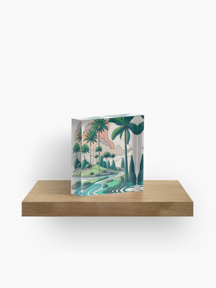 Thumbnail 1 of 5, Acrylic Block, Palm Landscape Ink Drawing designed and sold by Patricks-Art.