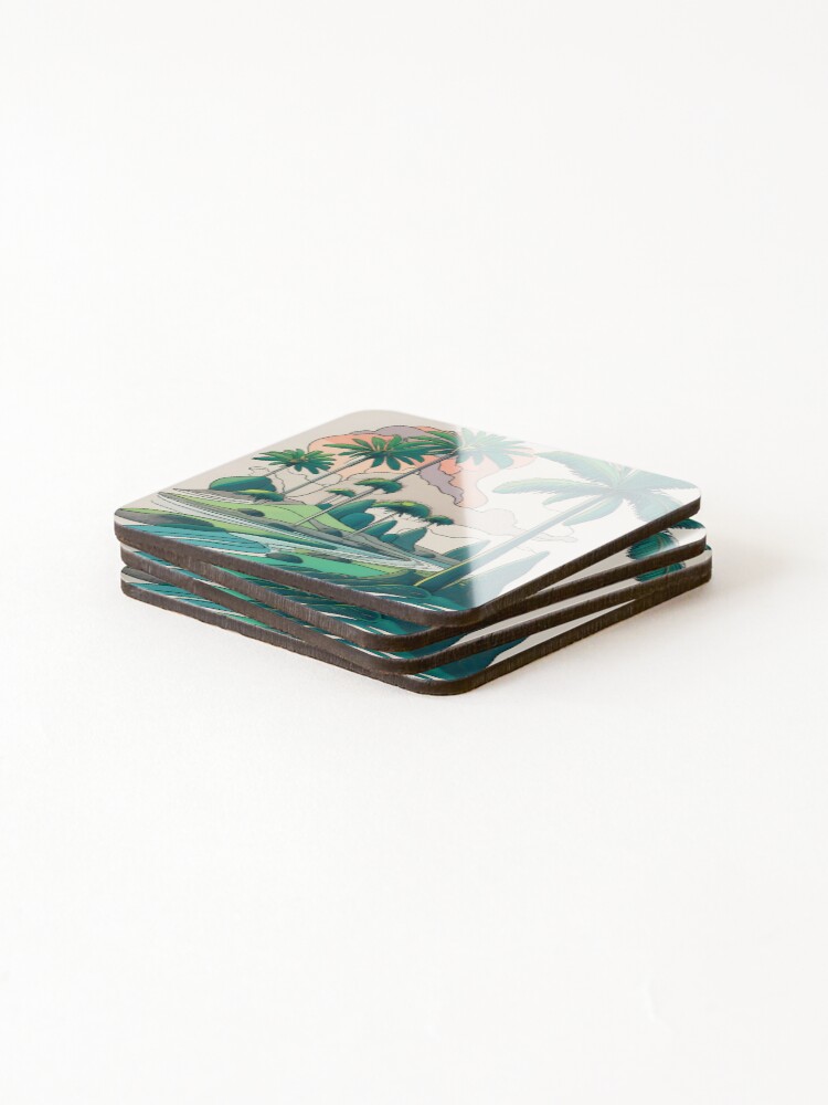 Thumbnail 4 of 5, Coasters (Set of 4), Palm Landscape Ink Drawing designed and sold by Patricks-Art.