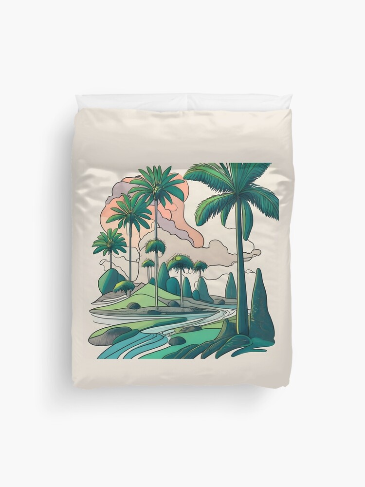 Thumbnail 1 of 2, Duvet Cover, Palm Landscape Ink Drawing designed and sold by Patricks-Art.