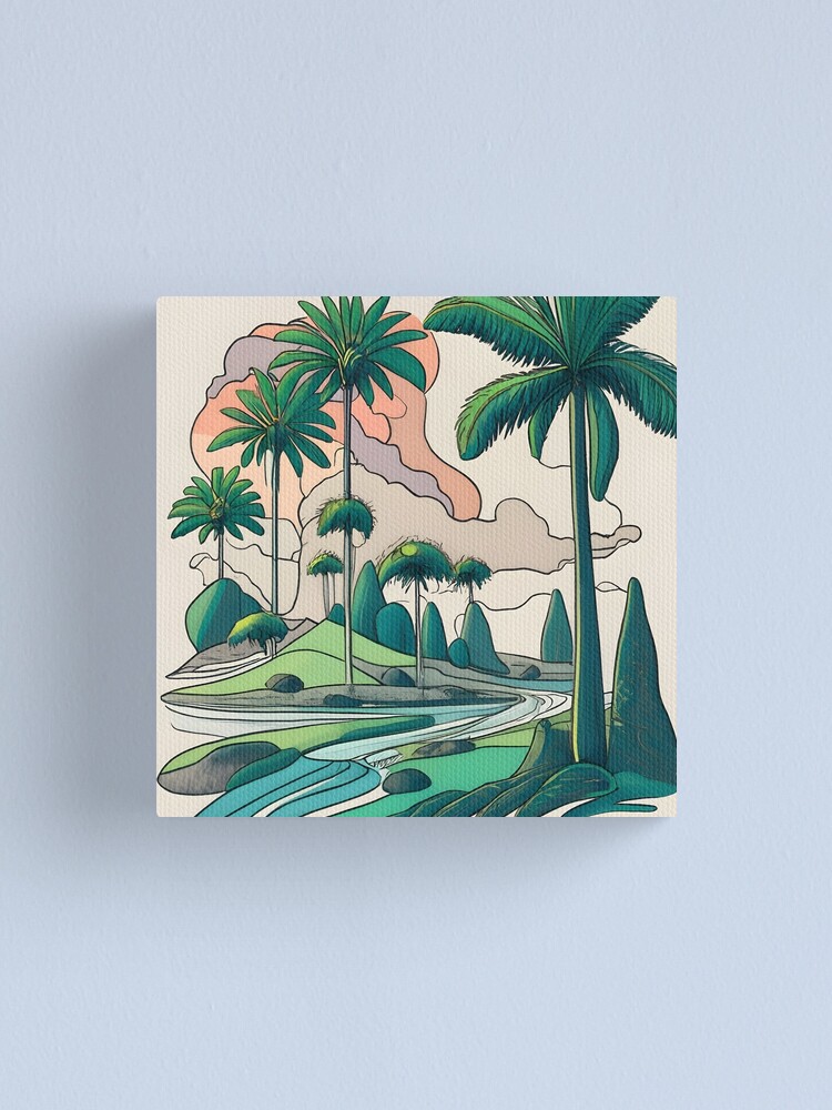 Thumbnail 1 of 3, Canvas Print, Palm Landscape Ink Drawing designed and sold by Patricks-Art.