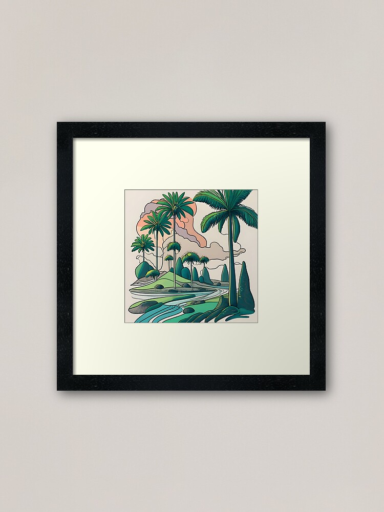 Thumbnail 1 of 7, Framed Art Print, Palm Landscape Ink Drawing designed and sold by Patricks-Art.