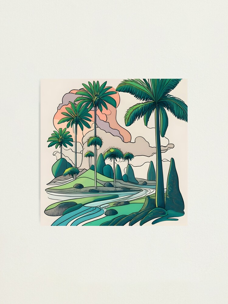 Thumbnail 2 of 3, Photographic Print, Palm Landscape Ink Drawing designed and sold by Patricks-Art.