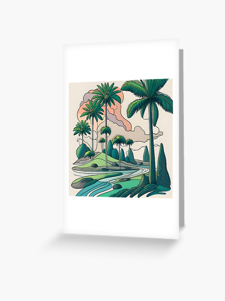 Thumbnail 1 of 2, Greeting Card, Palm Landscape Ink Drawing designed and sold by Patricks-Art.