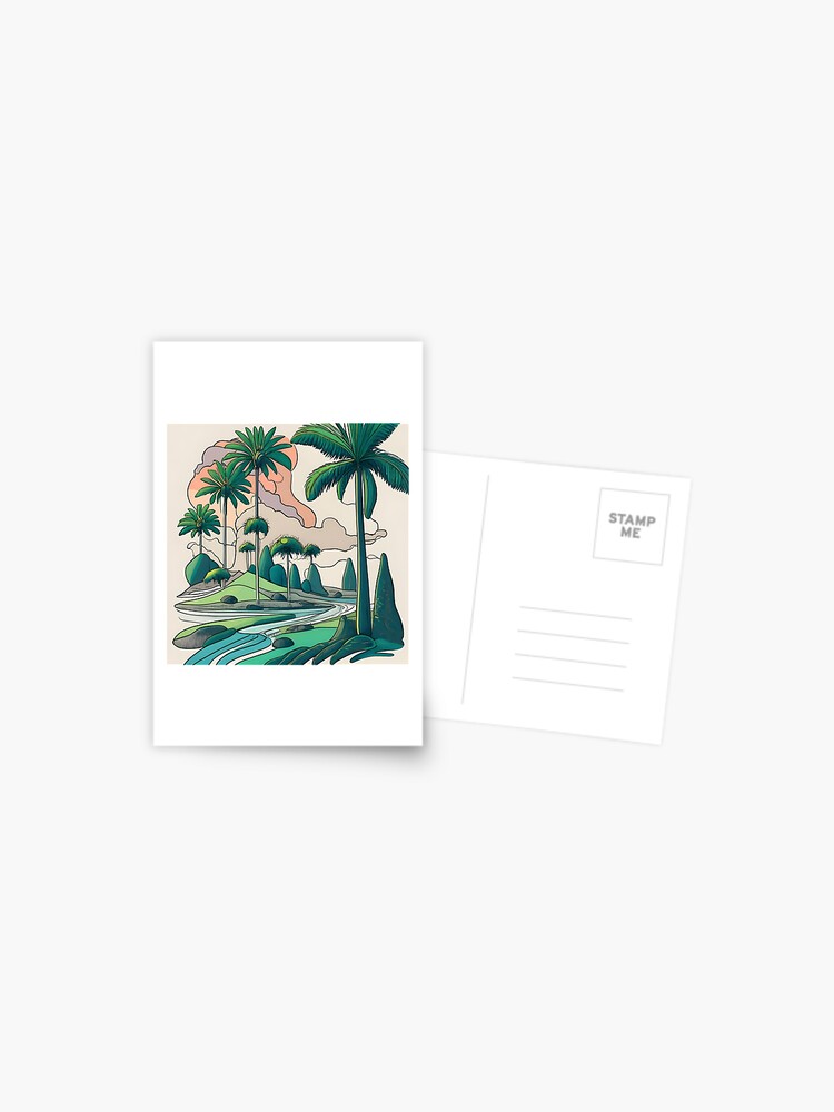 Thumbnail 1 of 2, Postcard, Palm Landscape Ink Drawing designed and sold by Patricks-Art.
