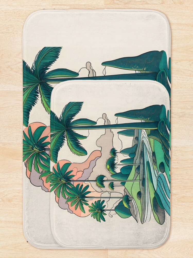 Thumbnail 5 of 6, Bath Mat, Palm Landscape Ink Drawing designed and sold by Patricks-Art.