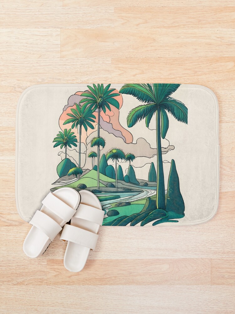 Thumbnail 1 of 6, Bath Mat, Palm Landscape Ink Drawing designed and sold by Patricks-Art.