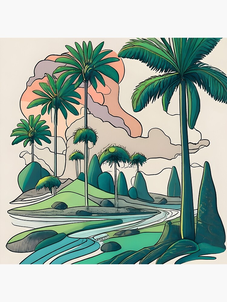 Thumbnail 4 of 4, Pillow, Palm Landscape Ink Drawing designed and sold by Patricks-Art.