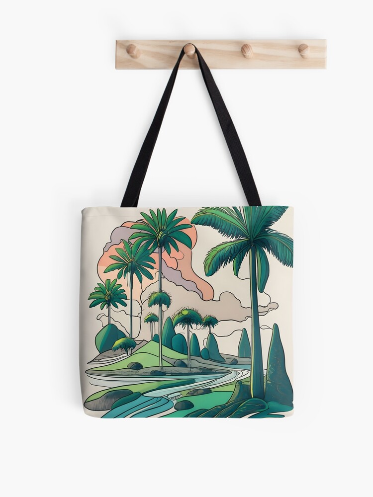 Thumbnail 1 of 2, Tote Bag, Palm Landscape Ink Drawing designed and sold by Patricks-Art.