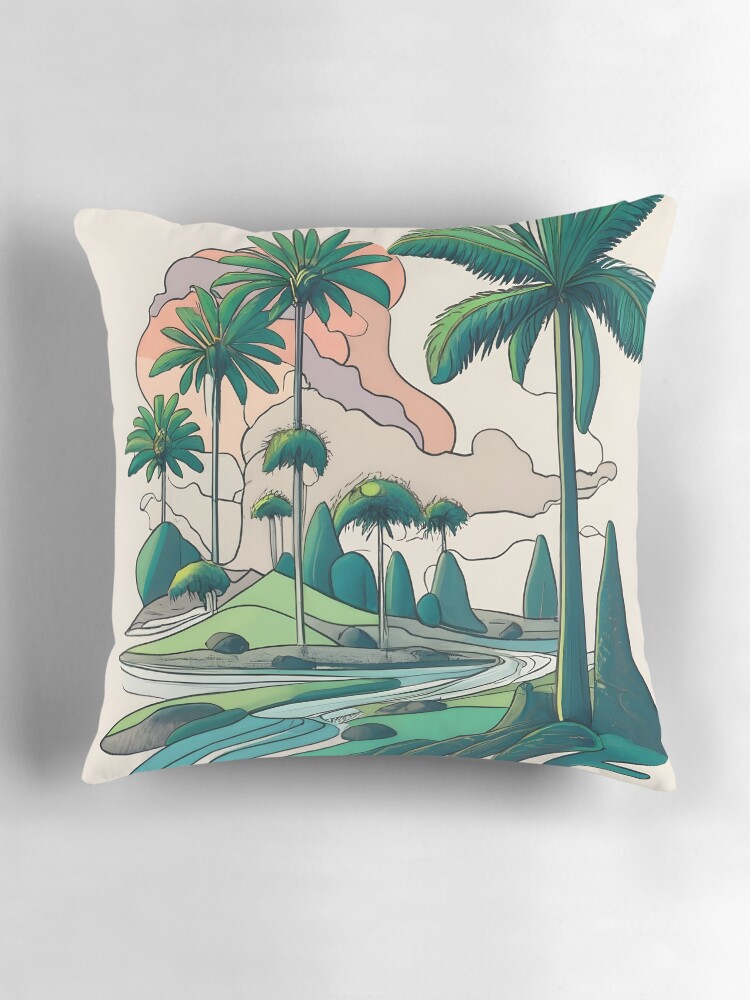Thumbnail 3 of 4, Pillow, Palm Landscape Ink Drawing designed and sold by Patricks-Art.