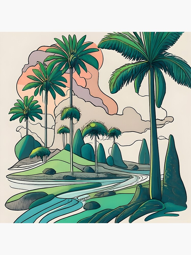 Thumbnail 2 of 2, Art Board Print, Palm Landscape Ink Drawing designed and sold by Patricks-Art.