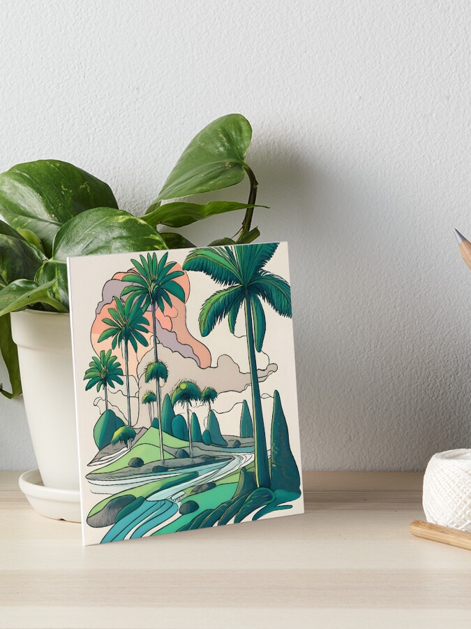 Thumbnail 1 of 2, Art Board Print, Palm Landscape Ink Drawing designed and sold by Patricks-Art.