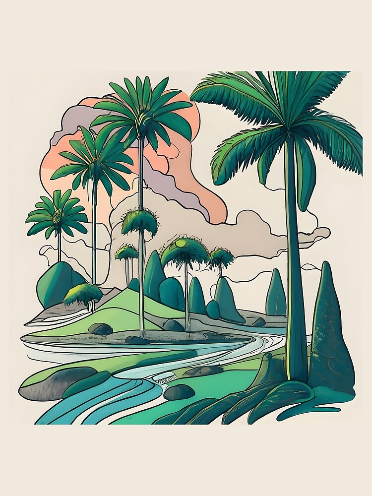 Thumbnail 3 of 3, Scarf, Palm Landscape Ink Drawing designed and sold by Patricks-Art.