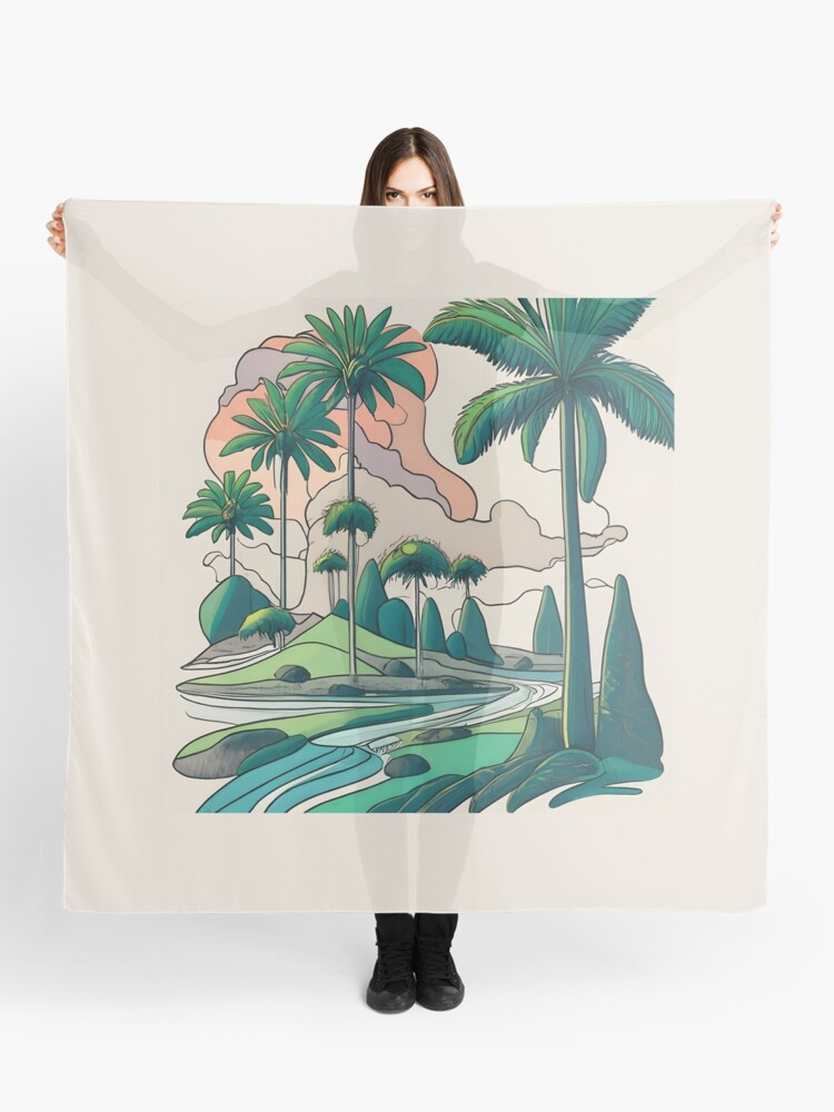 Thumbnail 1 of 3, Scarf, Palm Landscape Ink Drawing designed and sold by Patricks-Art.
