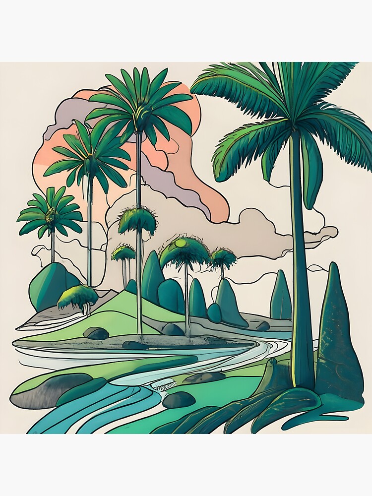 Thumbnail 3 of 3, Sticker, Palm Landscape Ink Drawing designed and sold by Patricks-Art.