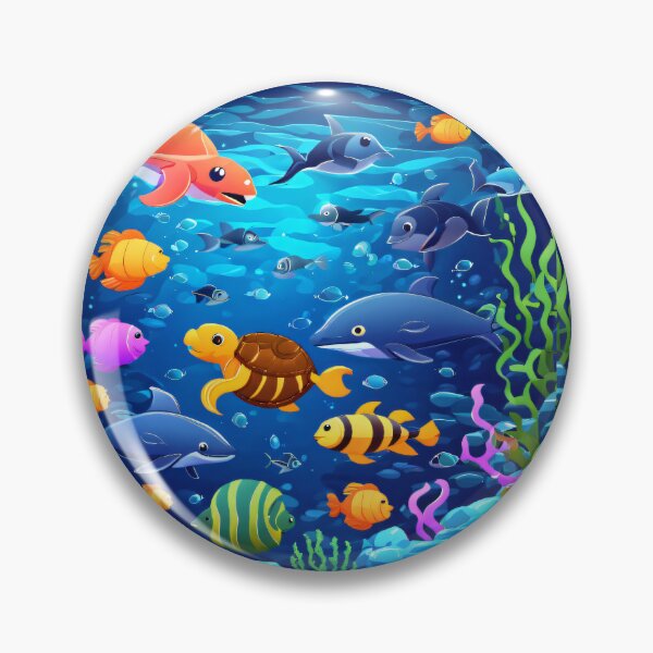 Item preview, a group of cartoon sea animals swimming in the ocean designed and sold by PopProArt.