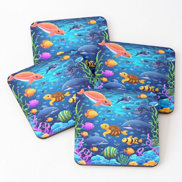 Item preview, a group of cartoon sea animals swimming in the ocean designed and sold by PopProArt.