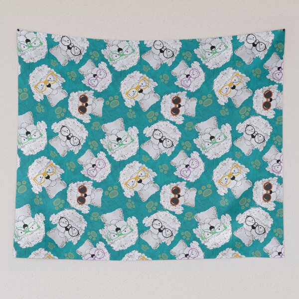 Item preview, White Labradoodle dogs wearing spectacles designed and sold by The Quaint and Quirky.
