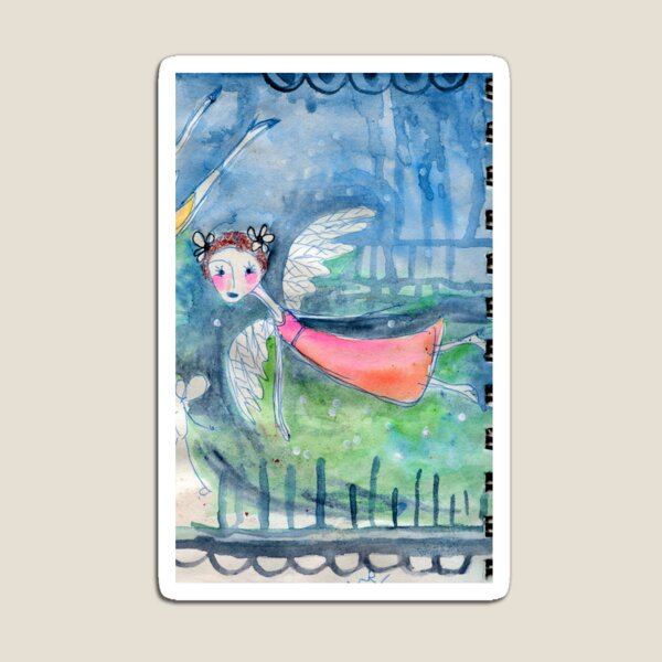 Flying Angel Open Wings in Blue and Green Colors Magnet