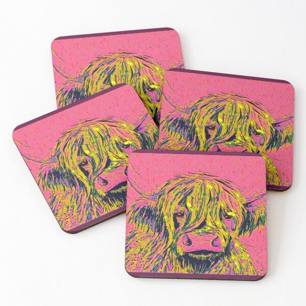 Item preview, Highland cow, pink, edited watercolour painting by Marina Daniluka designed and sold by MariDaniArt.