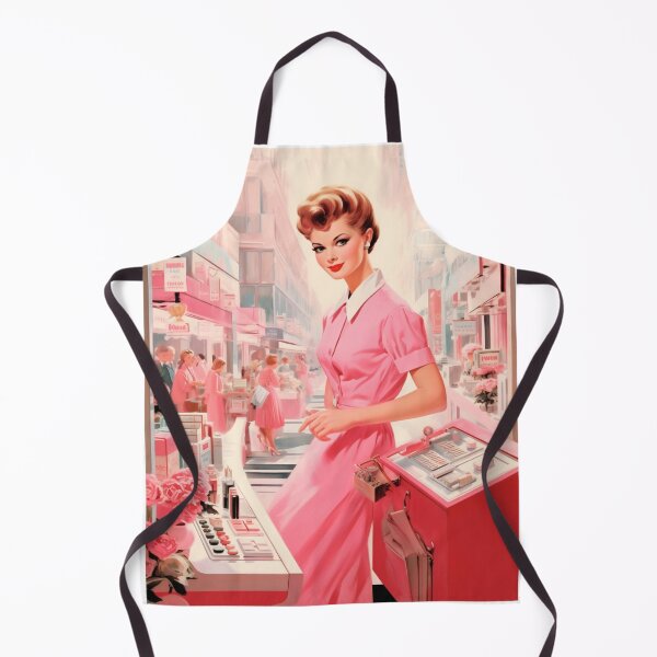 Item preview, Woman in pink dress in retro vintage advertising style from the 50s designed and sold by GoldenTimesCafe.