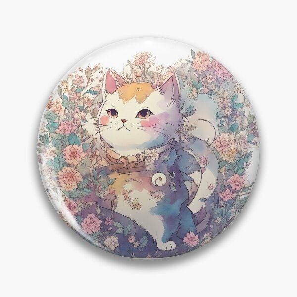 Artikelvorschau, Eine Ninja-Katze sitzt auf einem Ast und einem Blumenstrauch und späht auf Vögel. entworfen und verkauft von Natcharee.