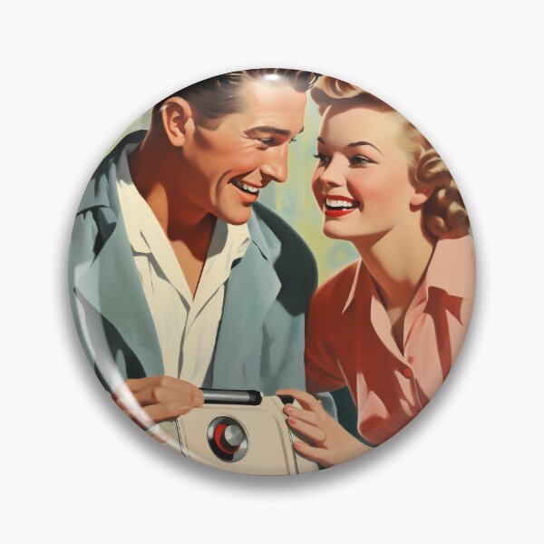 Item preview, Old retro vintage radio advertising from the sixties of a couple with a radio designed and sold by GoldenTimesCafe.