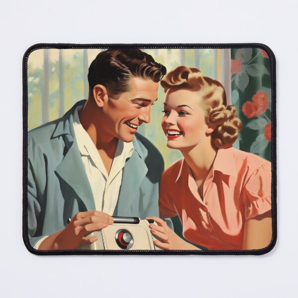 Item preview, Old retro vintage radio advertising from the sixties of a couple with a radio designed and sold by GoldenTimesCafe.