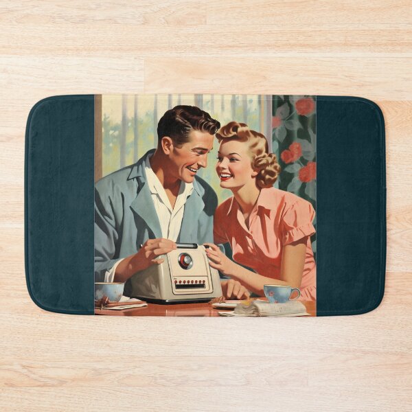 Item preview, Old retro vintage radio advertising from the sixties of a couple with a radio designed and sold by GoldenTimesCafe.