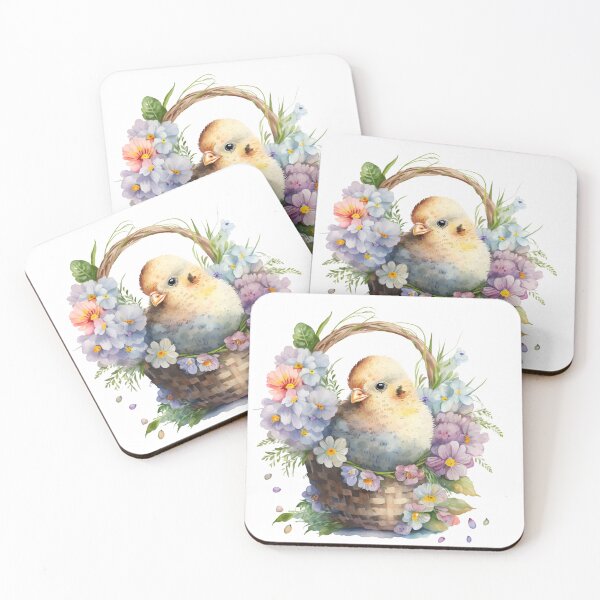 Item preview, Copy of Watercolor yellow chicken in a basket with flowers designed and sold by JuliaBogdanArt.